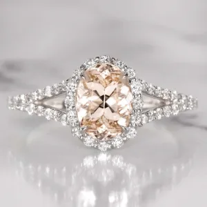 1.23ct OVAL MORGANITE DIAMOND 0.42ct ENGAGEMENT RING HALO SPLIT SHANK WHITE GOLD