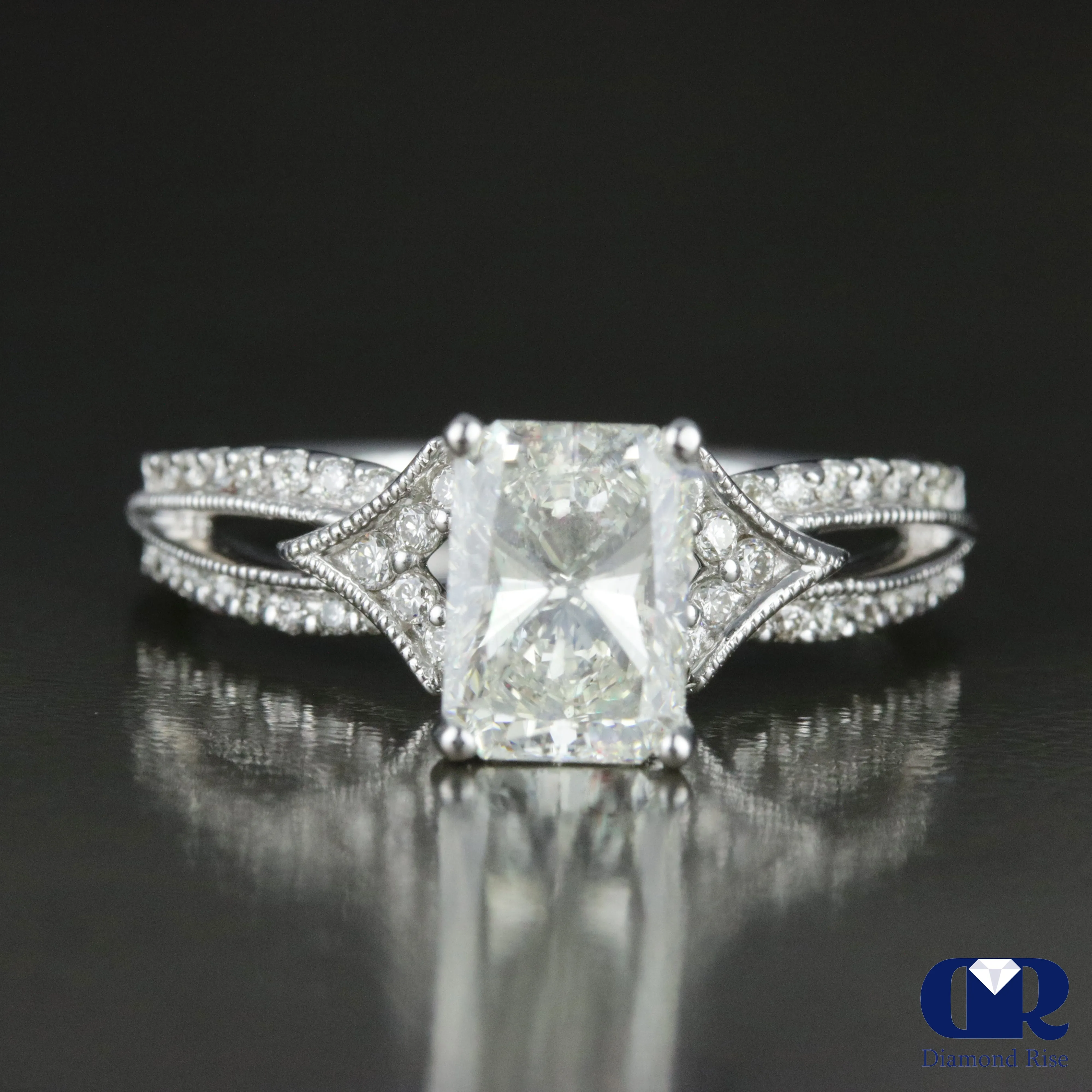 1.47 Carat Radiant Cut Diamond Engagement Ring In 18K White Gold