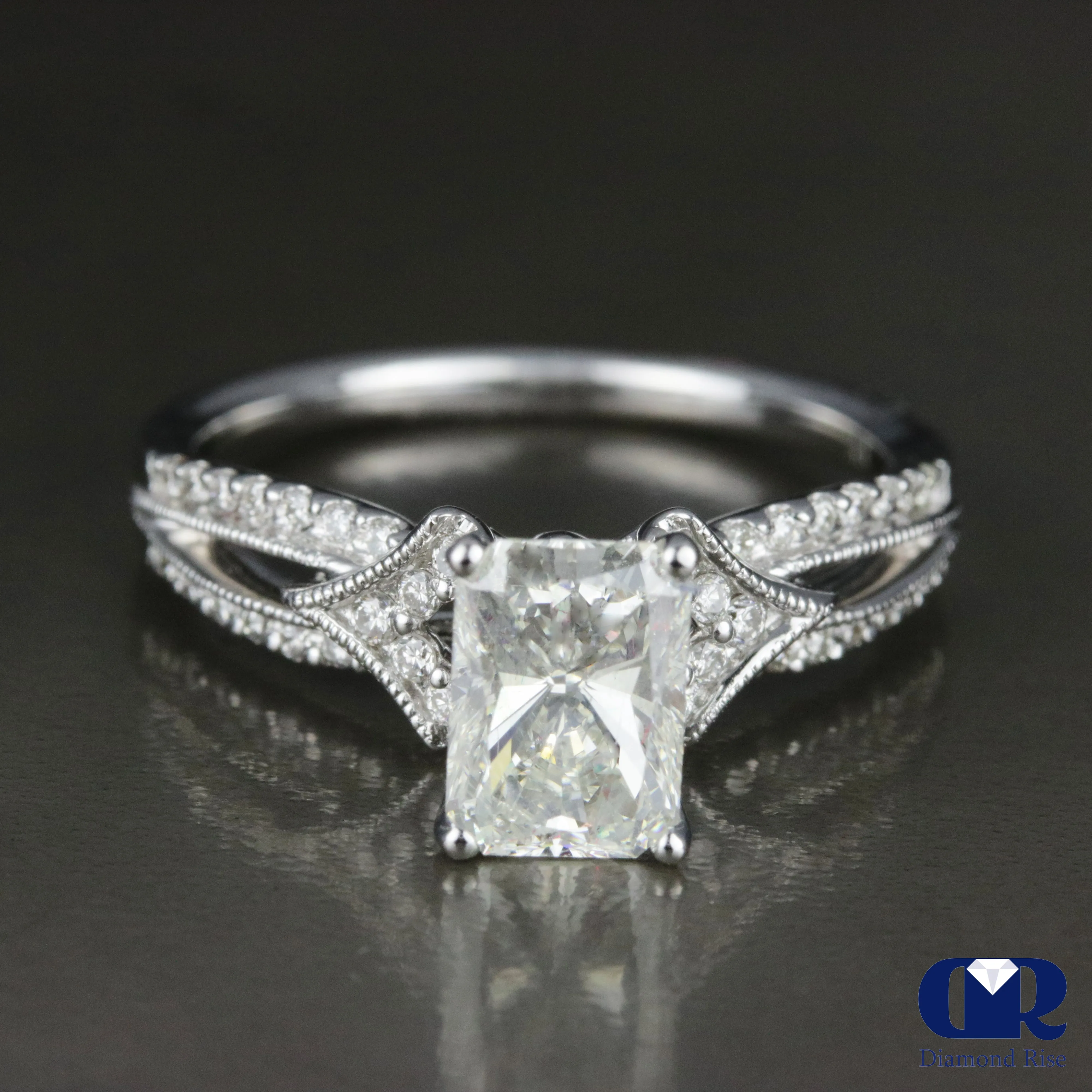 1.47 Carat Radiant Cut Diamond Engagement Ring In 18K White Gold