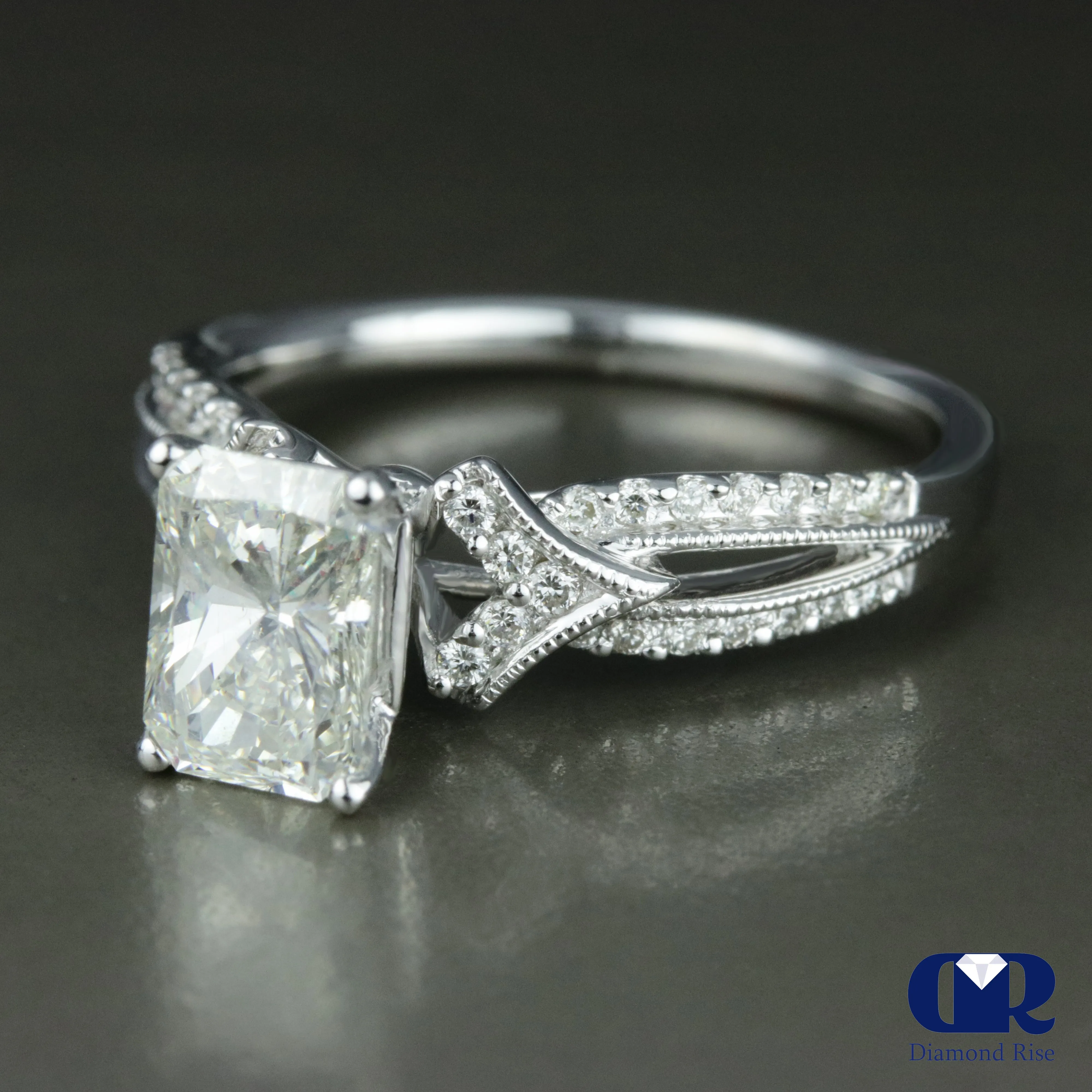 1.47 Carat Radiant Cut Diamond Engagement Ring In 18K White Gold