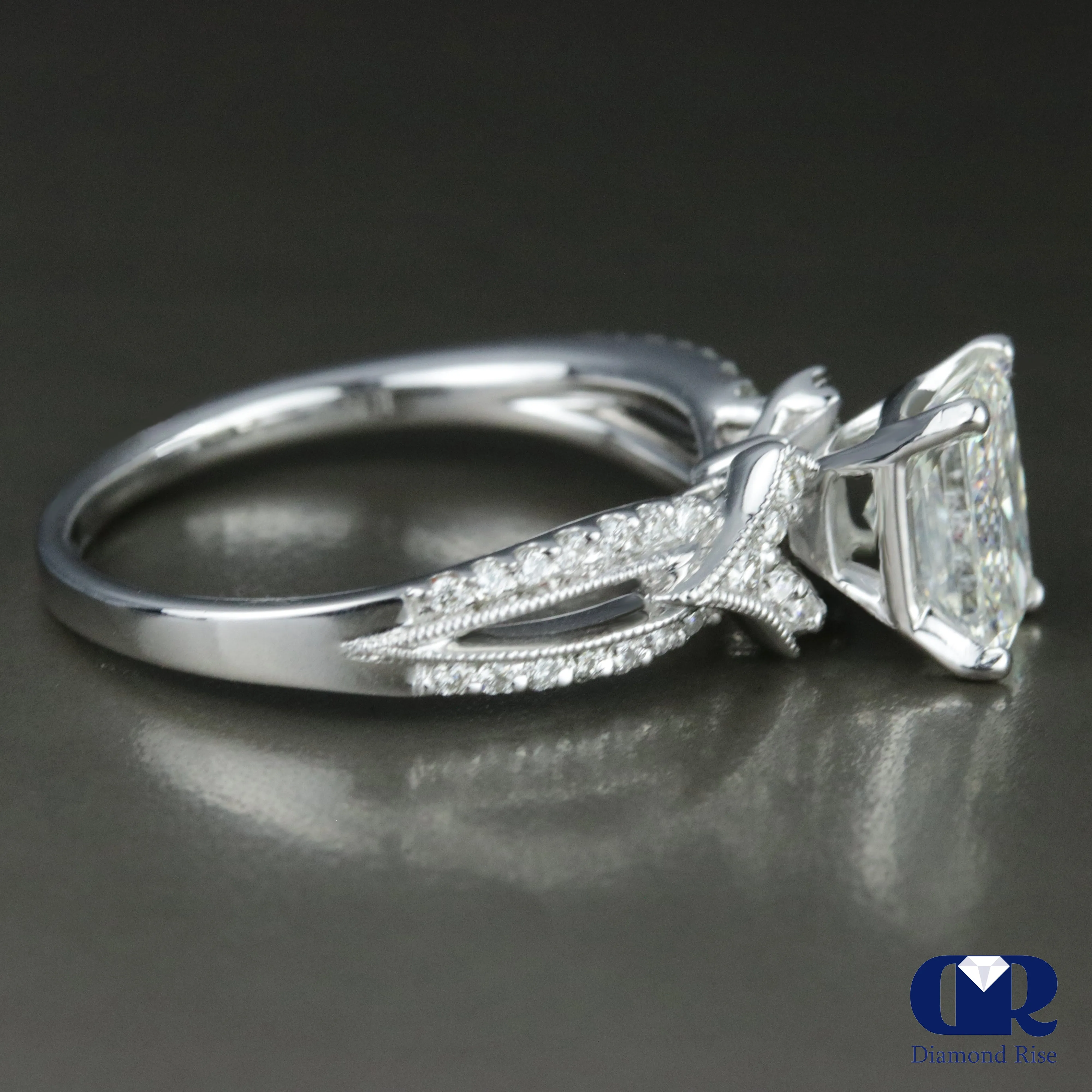 1.47 Carat Radiant Cut Diamond Engagement Ring In 18K White Gold