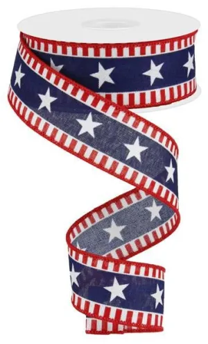 1.5" Bold Star/Stripe Ribbon: Red/Wht/Blue - 10yds