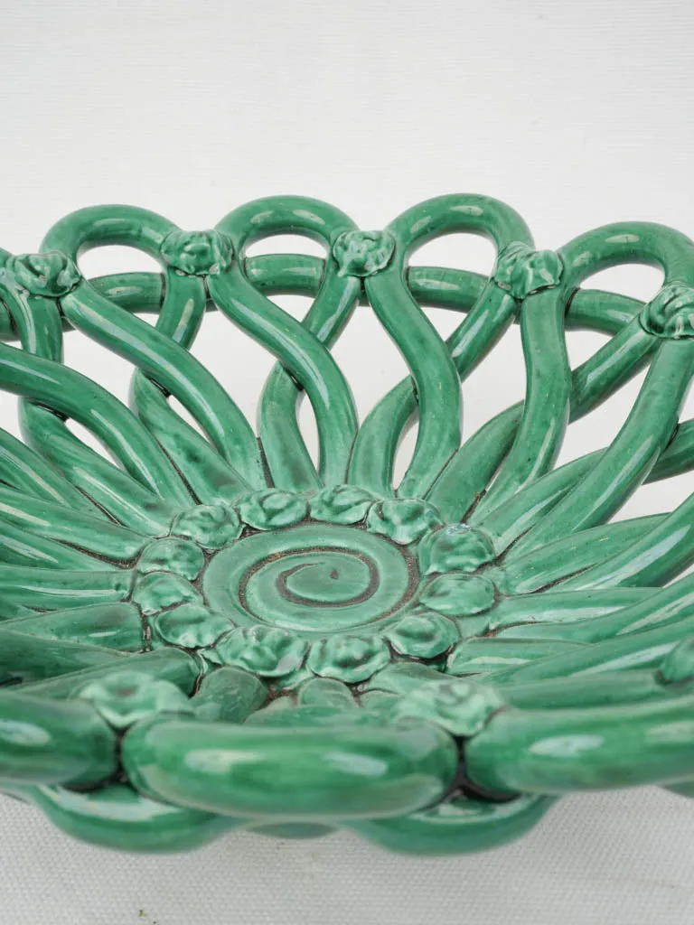 1950s Emerald Green Openwork Fruit Bowl, 11¾"