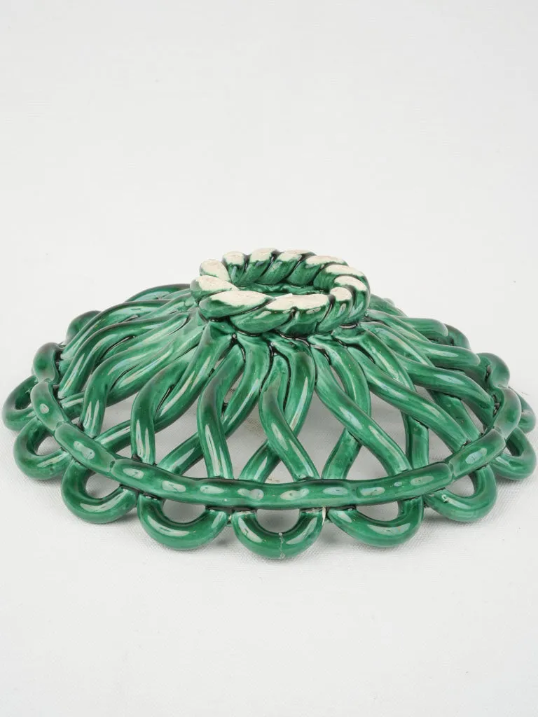 1950s Emerald Green Openwork Fruit Bowl, 11¾"