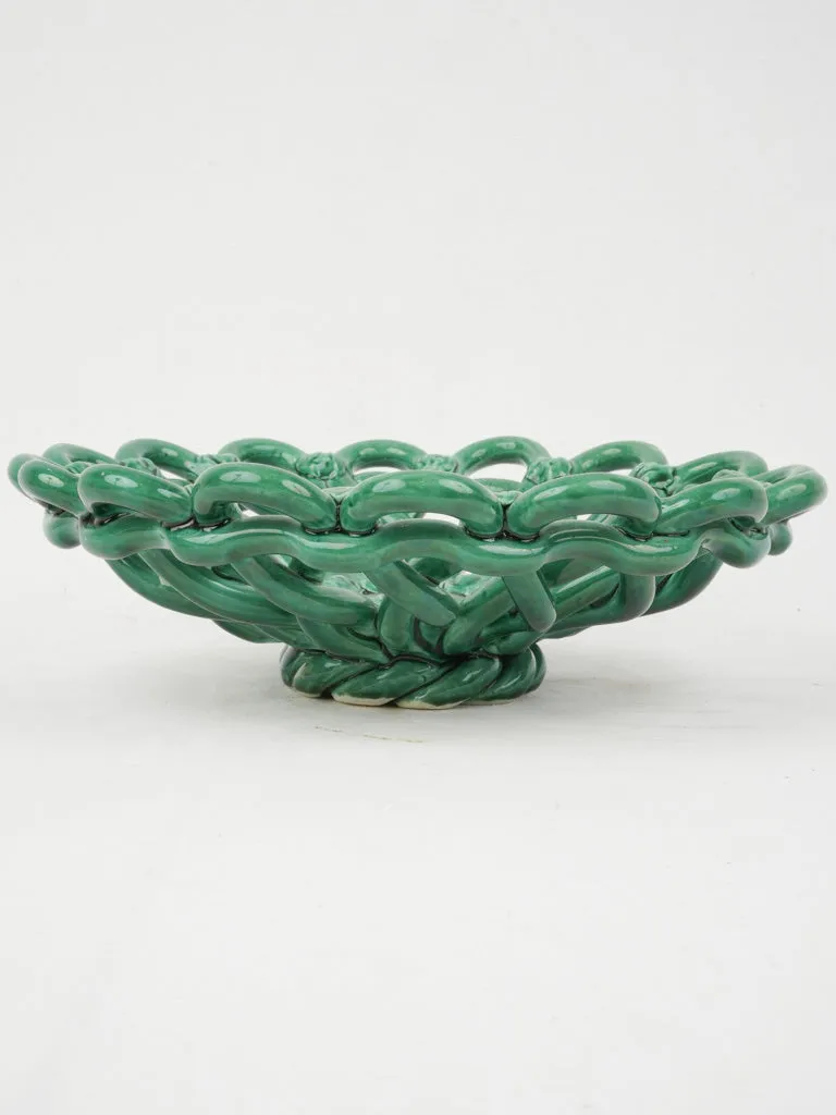 1950s Emerald Green Openwork Fruit Bowl, 11¾"