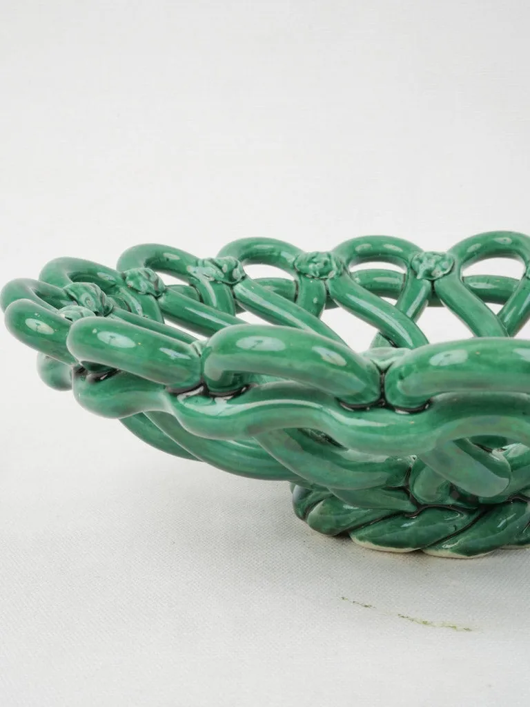 1950s Emerald Green Openwork Fruit Bowl, 11¾"