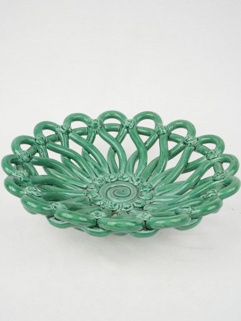 1950s Emerald Green Openwork Fruit Bowl, 11¾"