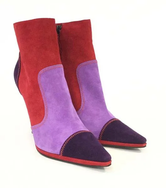 21st Century Casadei Italian Red Violet and Purple Suede Booties NIB