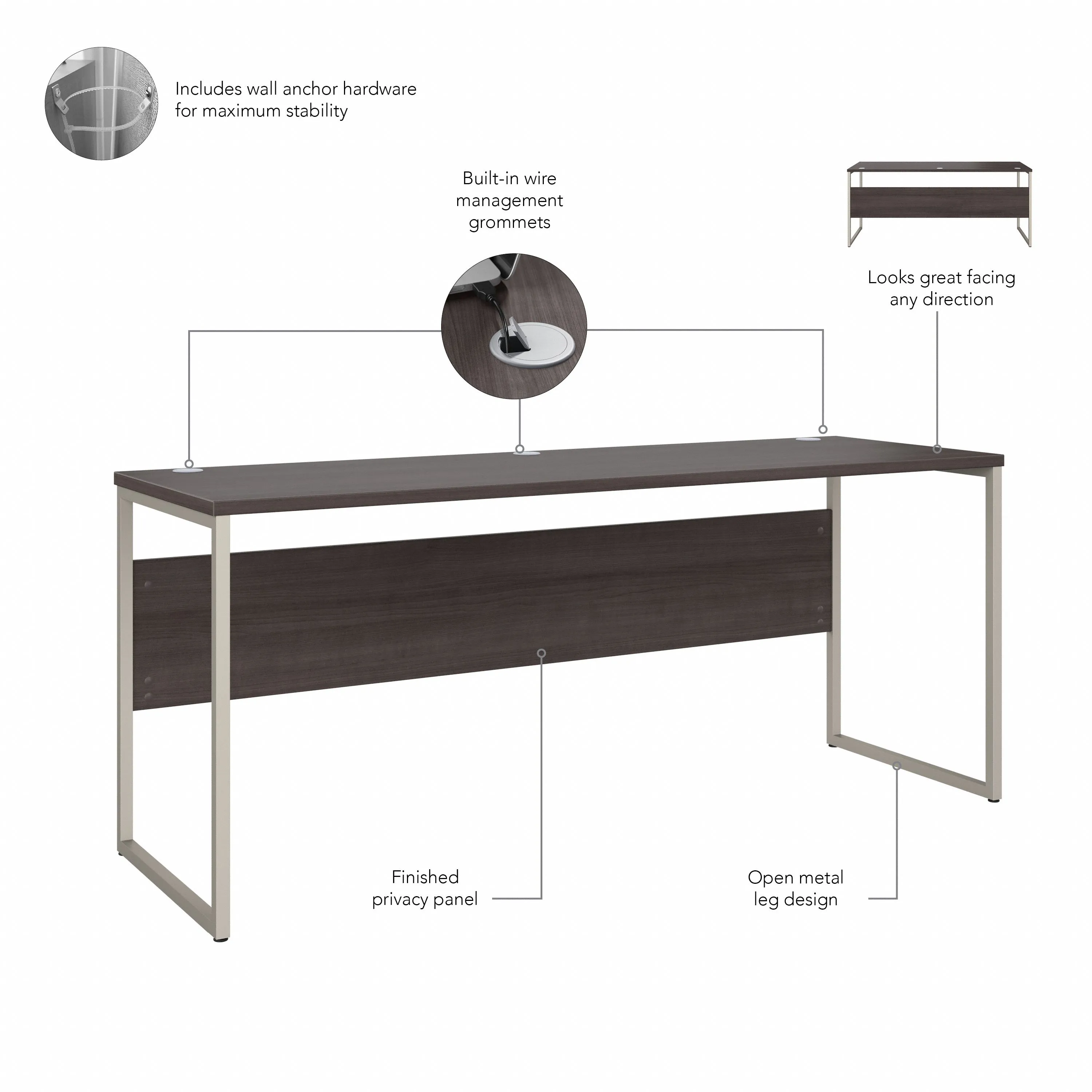 72" Modern Executive Office Desk with Wire Management in Storm Gray