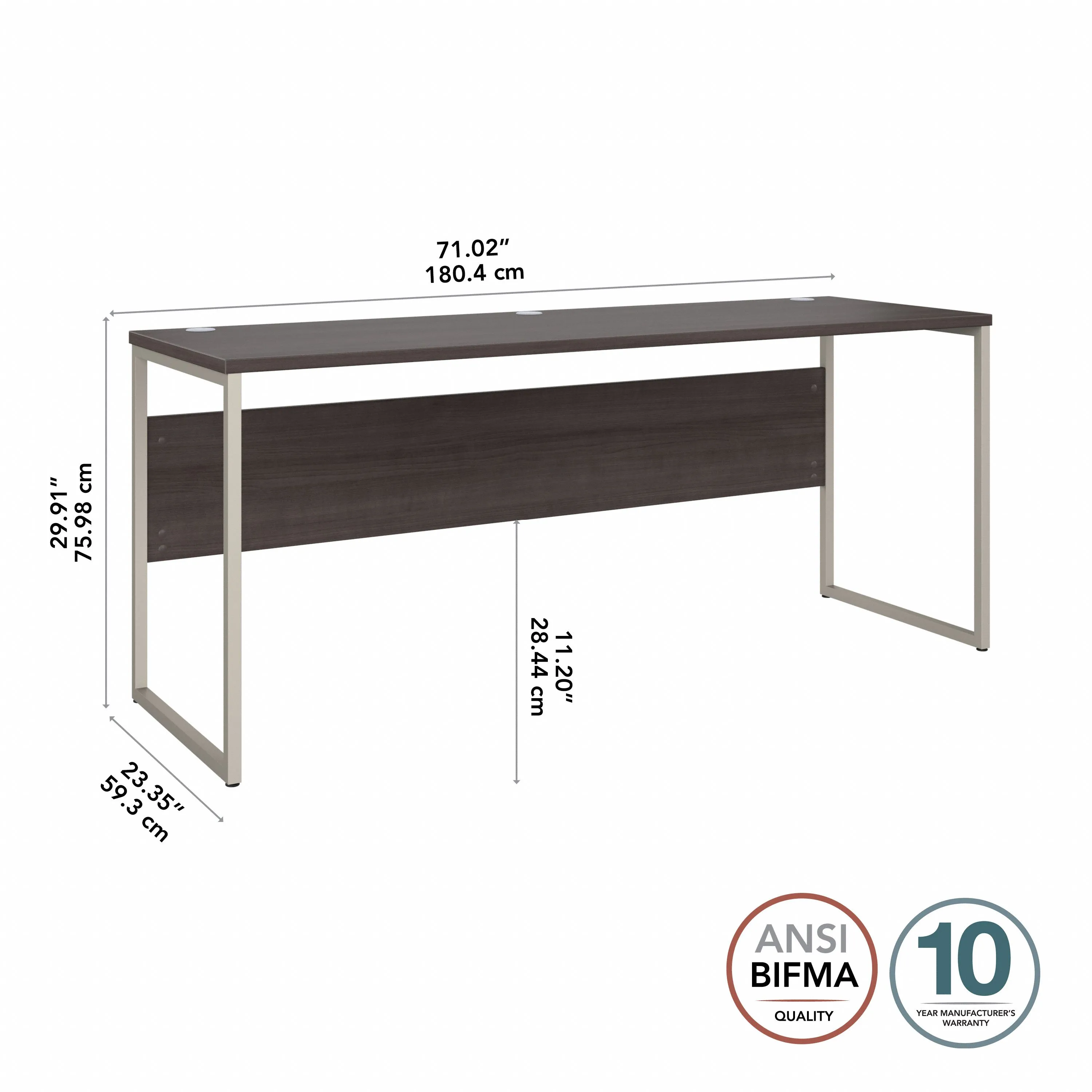 72" Modern Executive Office Desk with Wire Management in Storm Gray