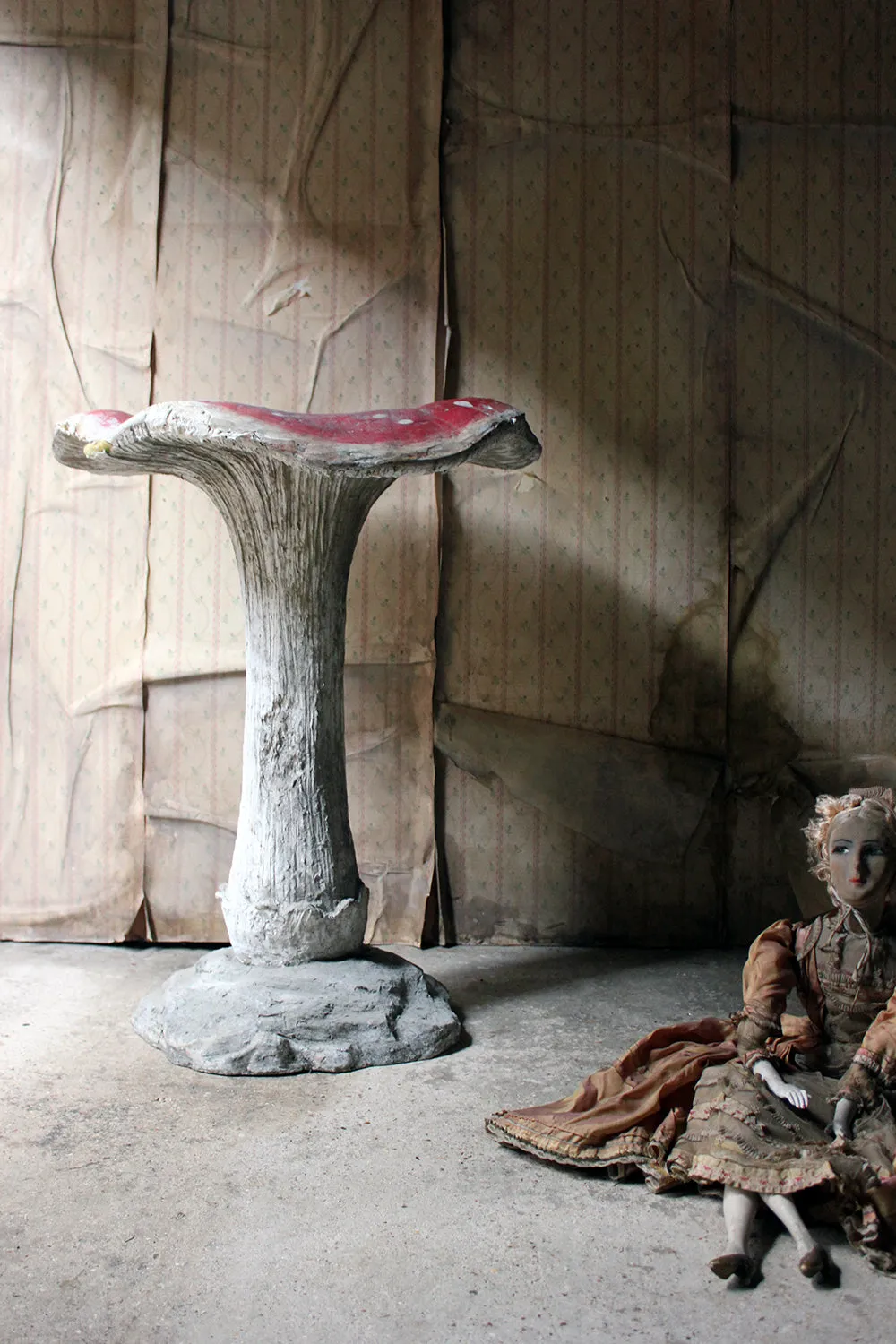 A Large Stylised Mid-20thC Painted Plaster & Fibreglass Theatre Prop Model of a Fly Agaric Toadstool