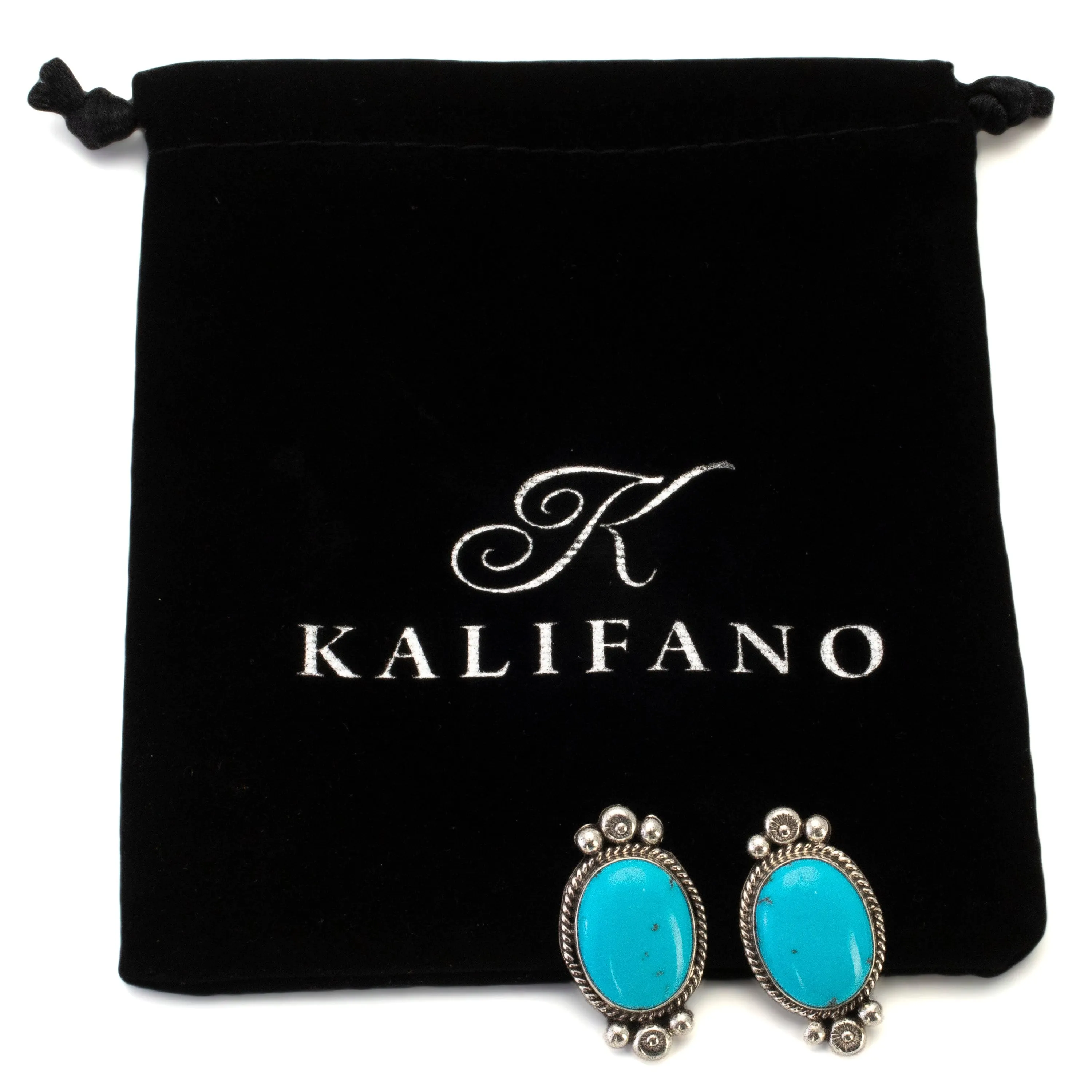 Abellene Bah Navajo Kingman Turquoise Oval USA Native American Made 925 Sterling Silver Earrings with Stud Backing