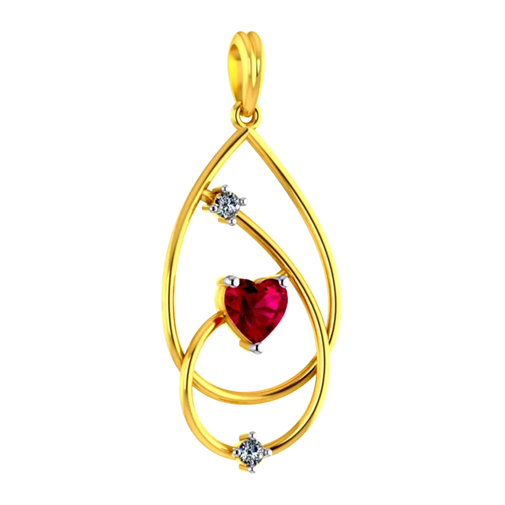 American Diamond Studded Oval Shaped 14k Gold Pendant With A Mini Heart