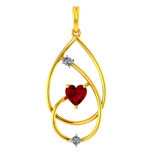 American Diamond Studded Oval Shaped 14k Gold Pendant With A Mini Heart