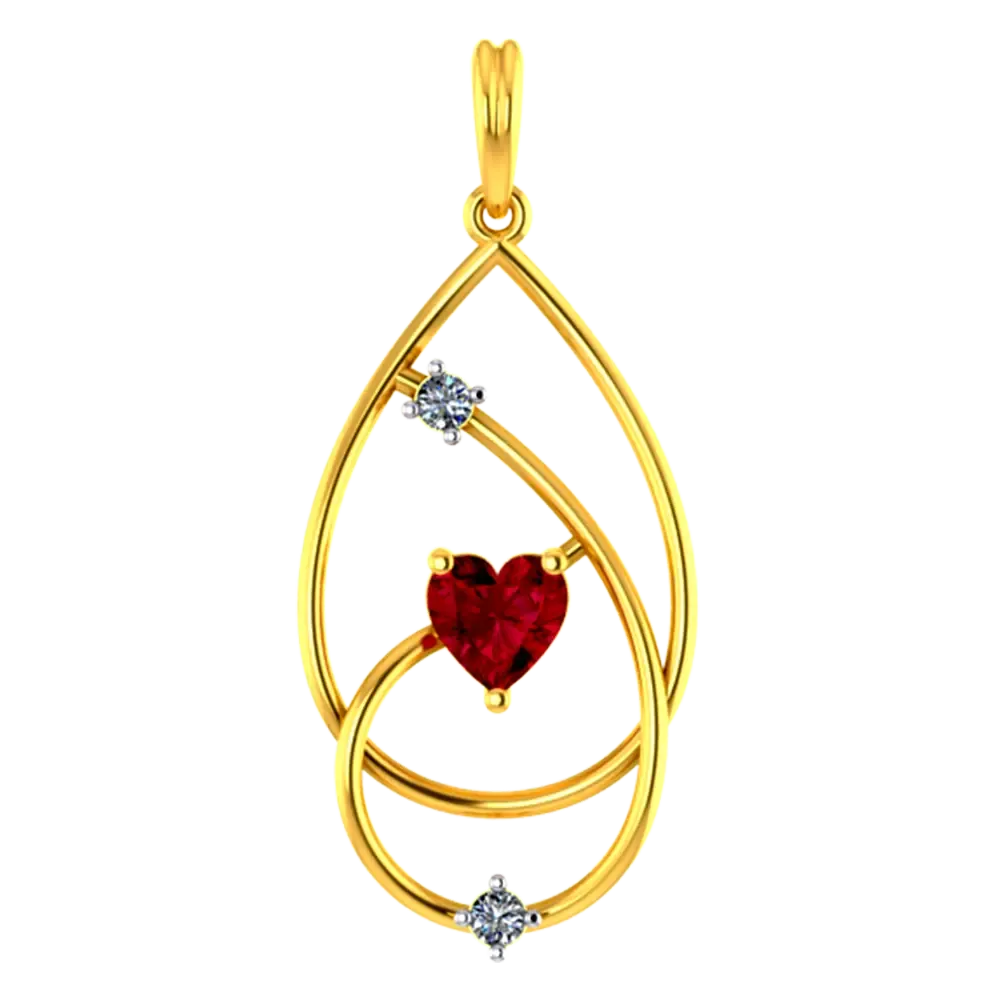 American Diamond Studded Oval Shaped 14k Gold Pendant With A Mini Heart