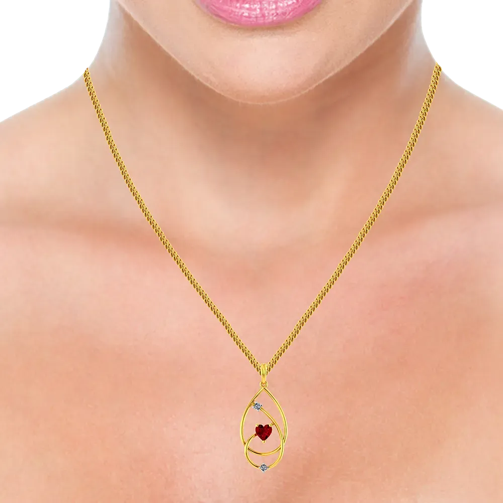 American Diamond Studded Oval Shaped 14k Gold Pendant With A Mini Heart