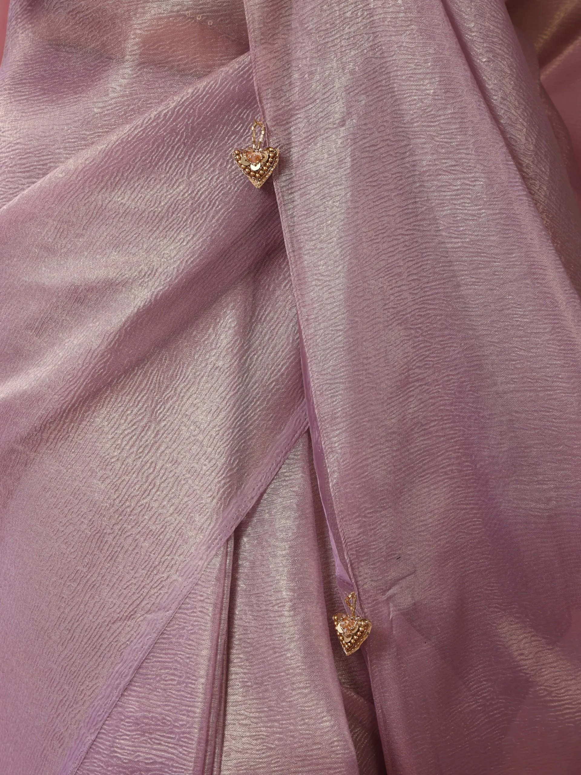 Angelic Lavender Gold Crushed Organza Saree With Pendants