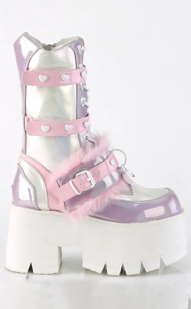 ASHES-120 Baby Pink & Lavender Holo Platform Boots