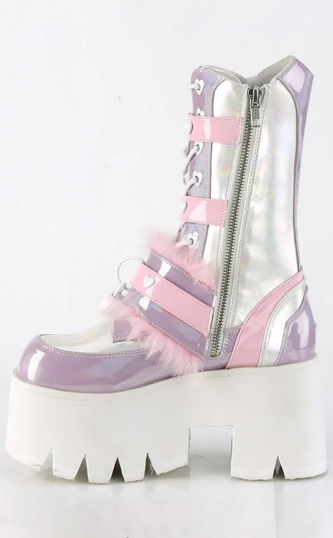 ASHES-120 Baby Pink & Lavender Holo Platform Boots