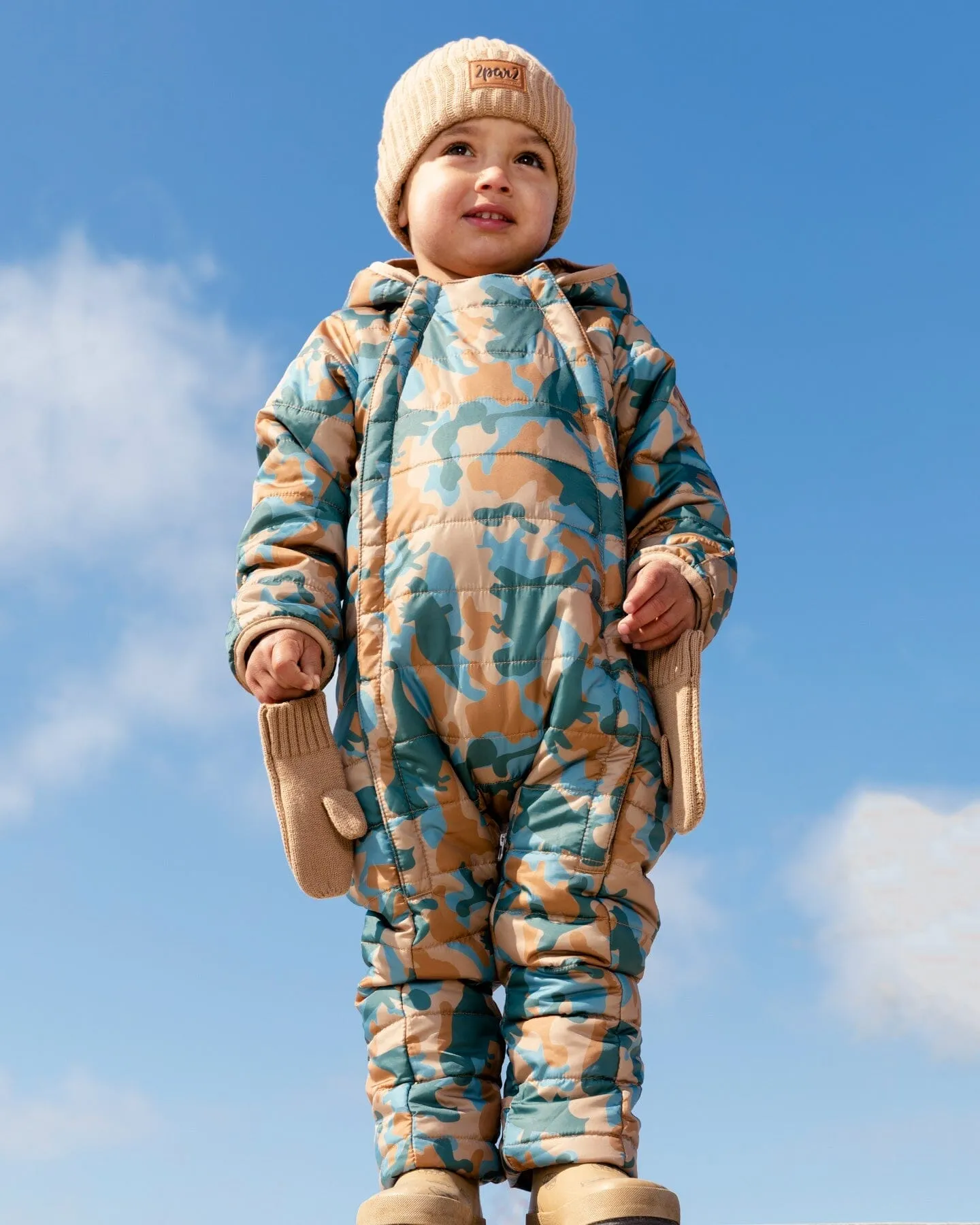 Baby Mid-season Quilted One Piece Beige Printed Camo Dinos