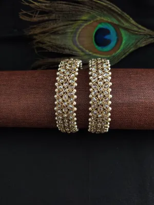 Beautiful Polki Kundan Pearl Bangles in Mehandi Finish