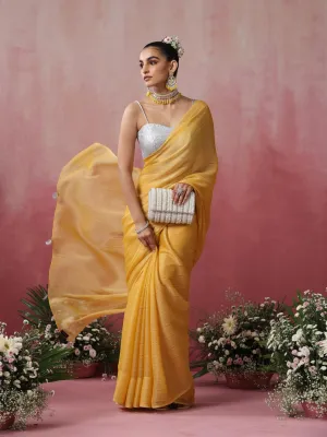 Bee Yellow Stripe Chiffon Saree with Pendants