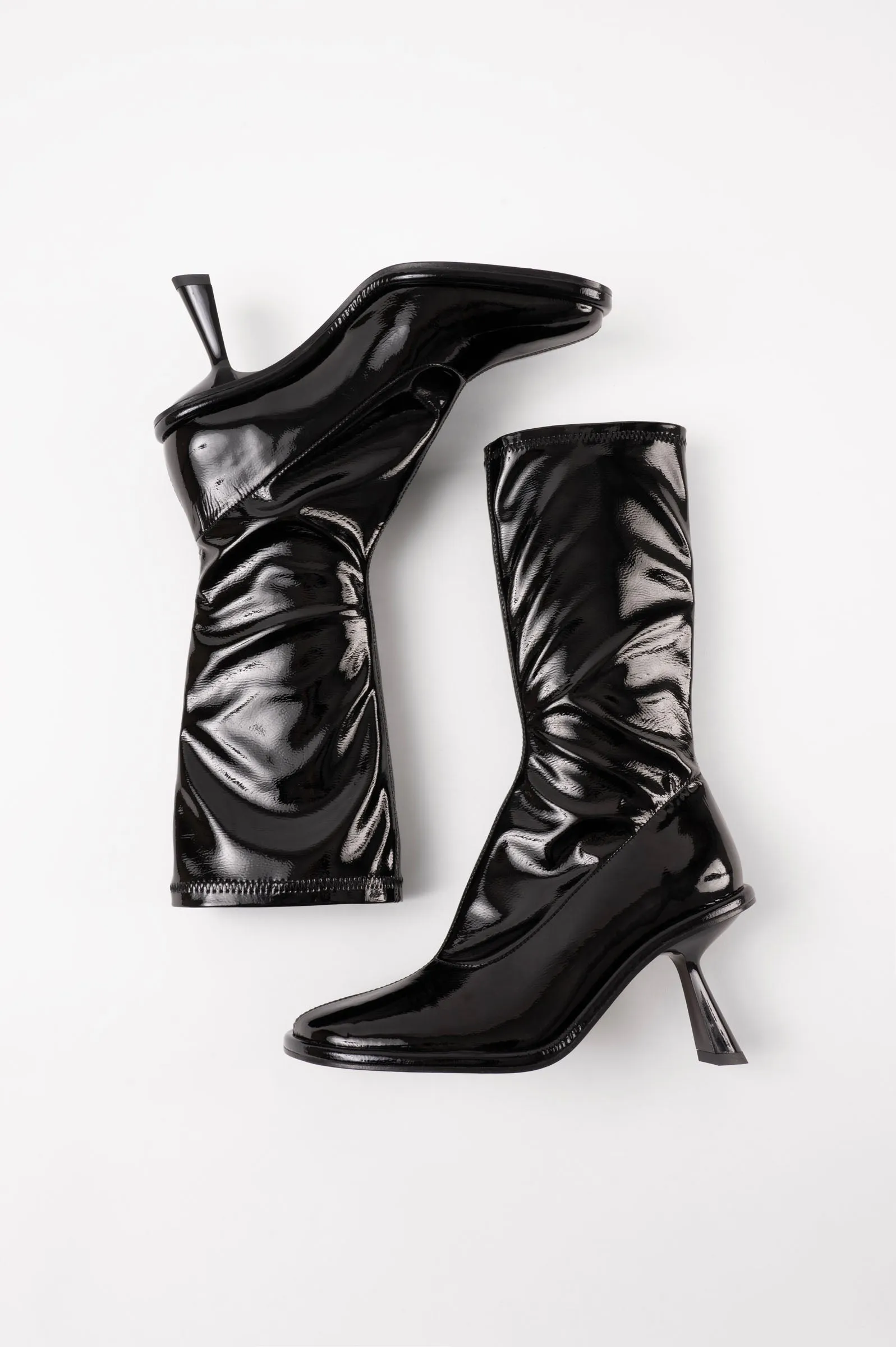 BELLA - Black Patent Stretch Faux Leather Ankle Boots