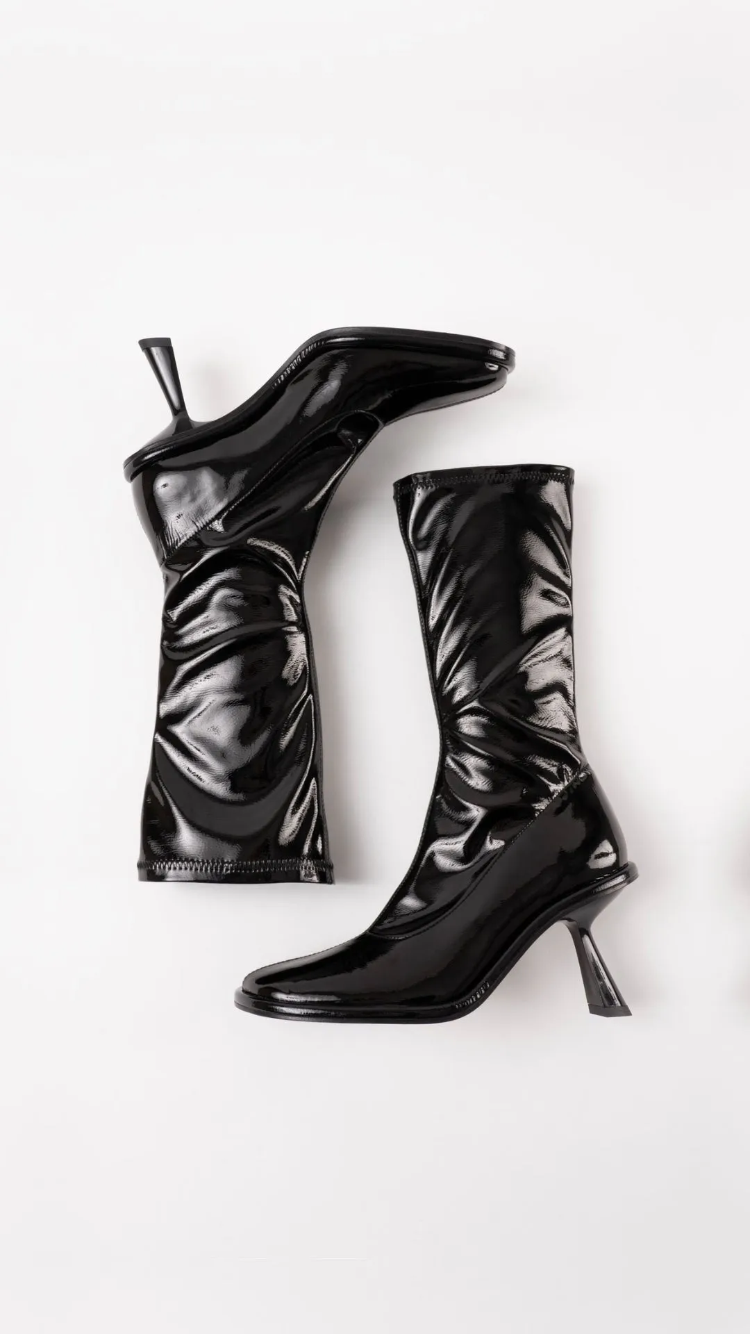 BELLA - Black Patent Stretch Faux Leather Ankle Boots