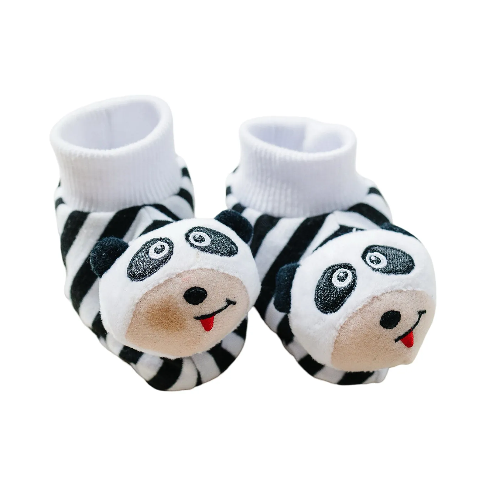 Black & White Pair of Panda Baby Booties with Rattle