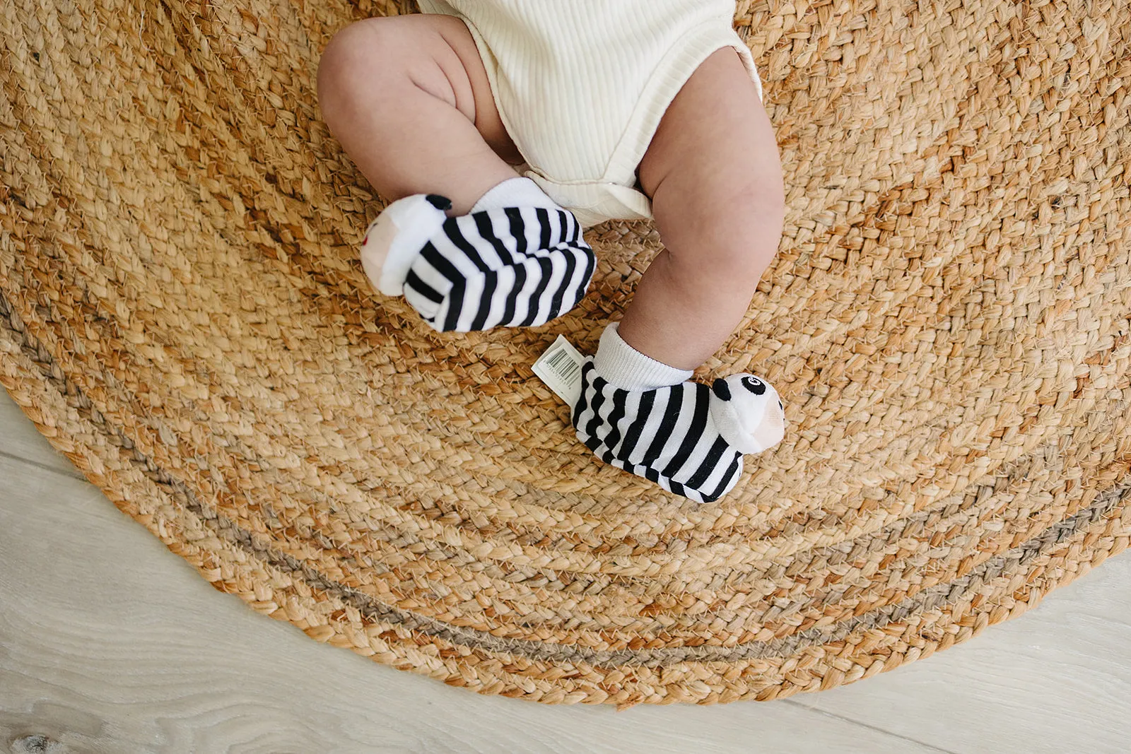 Black & White Pair of Panda Baby Booties with Rattle