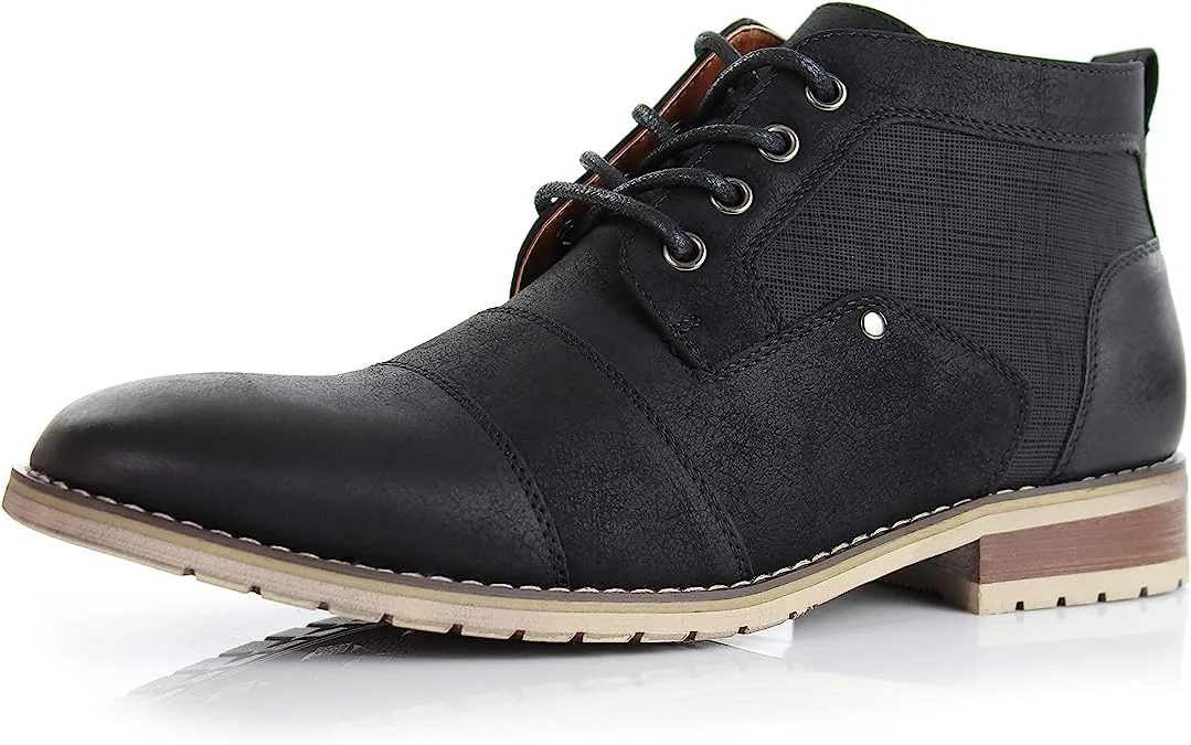 Black Mens Casual Brogue Mid-Top Lace-Up And Zipper Boots