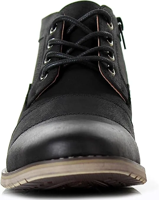 Black Mens Casual Brogue Mid-Top Lace-Up And Zipper Boots