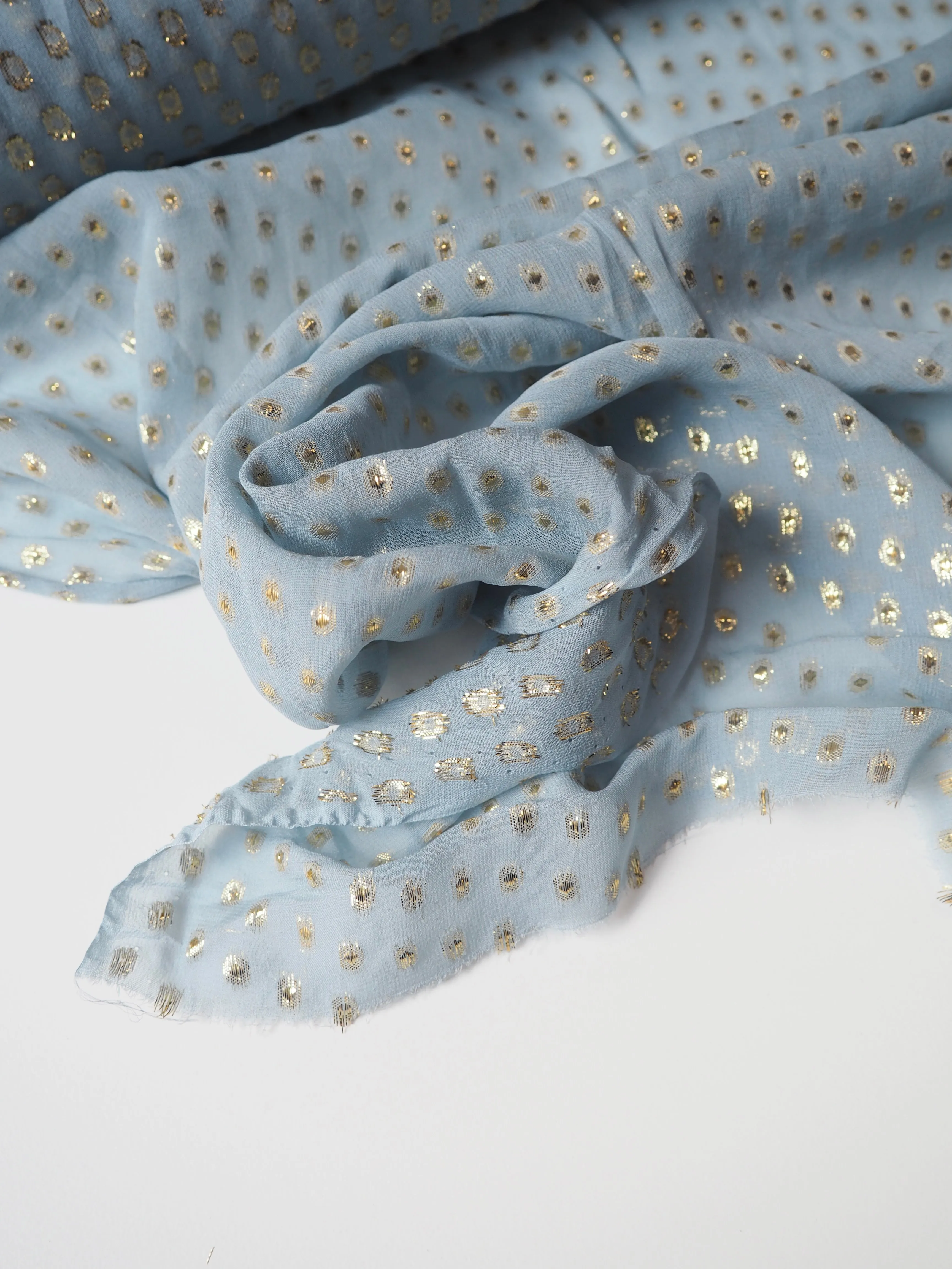 Blue Lurex Dotted Silk Chiffon