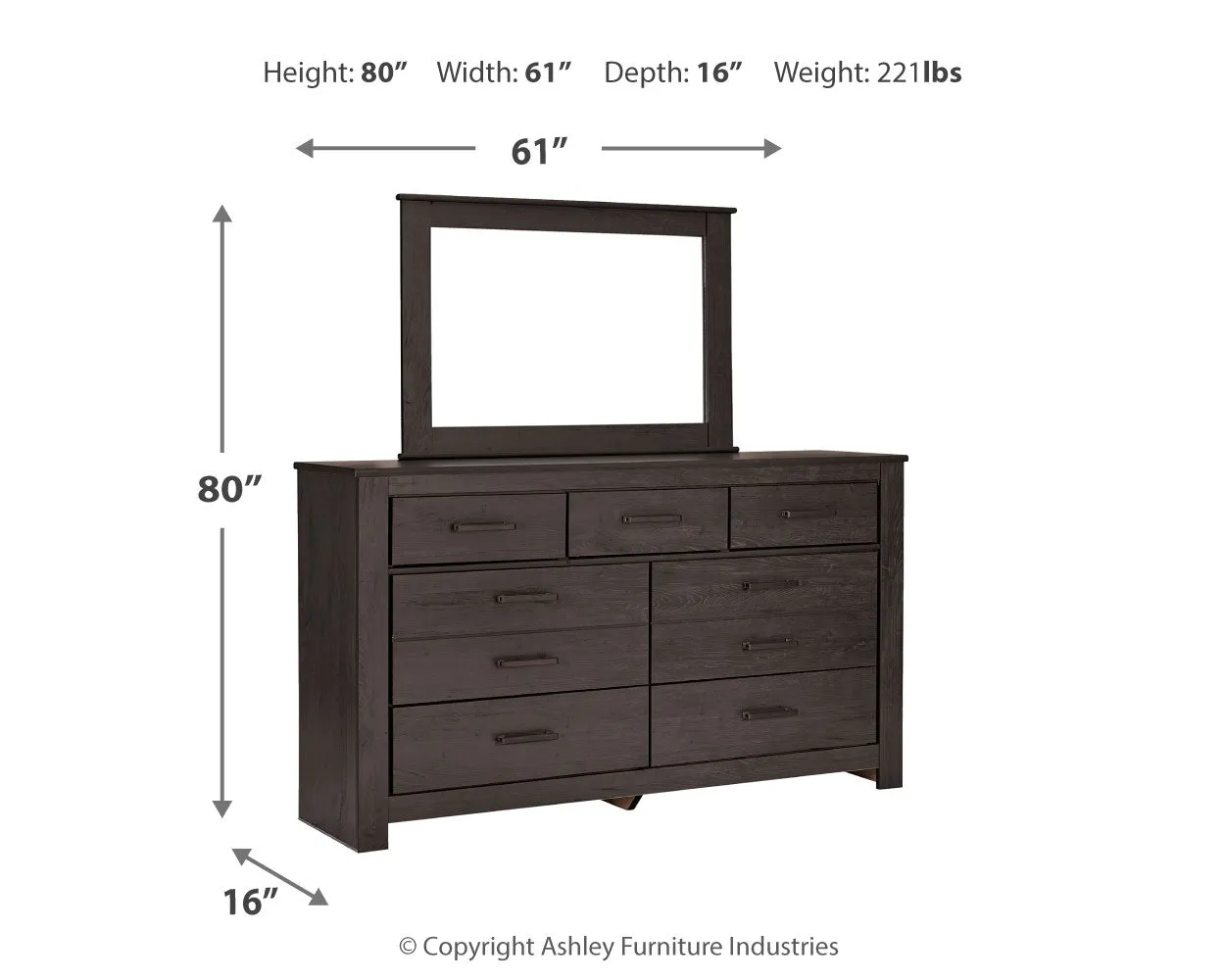 Brinxton Full Panel Headboard Bed with Mirrored Dresser and Chest