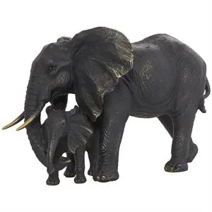 Bronze Polyston Elephant Family Sculpture with Gold Foil Accents - 14" X 8" X 9"