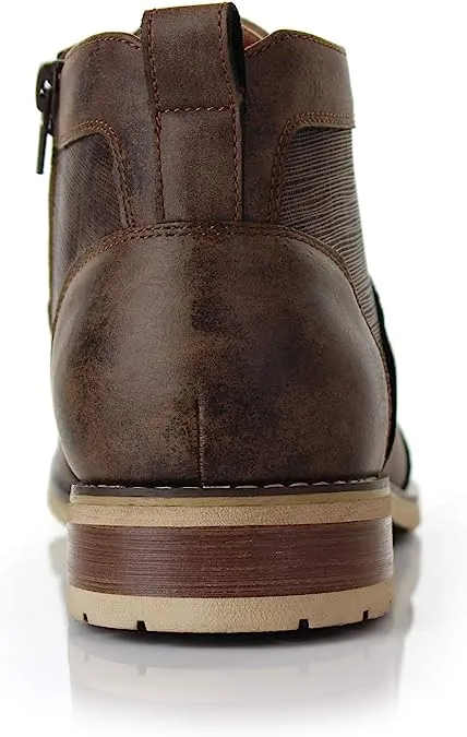 Brown Mens Casual Brogue Mid-Top Lace-Up And Zipper Boots