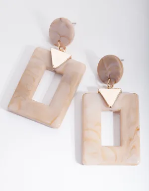 Brown Open Square Drop Earrings