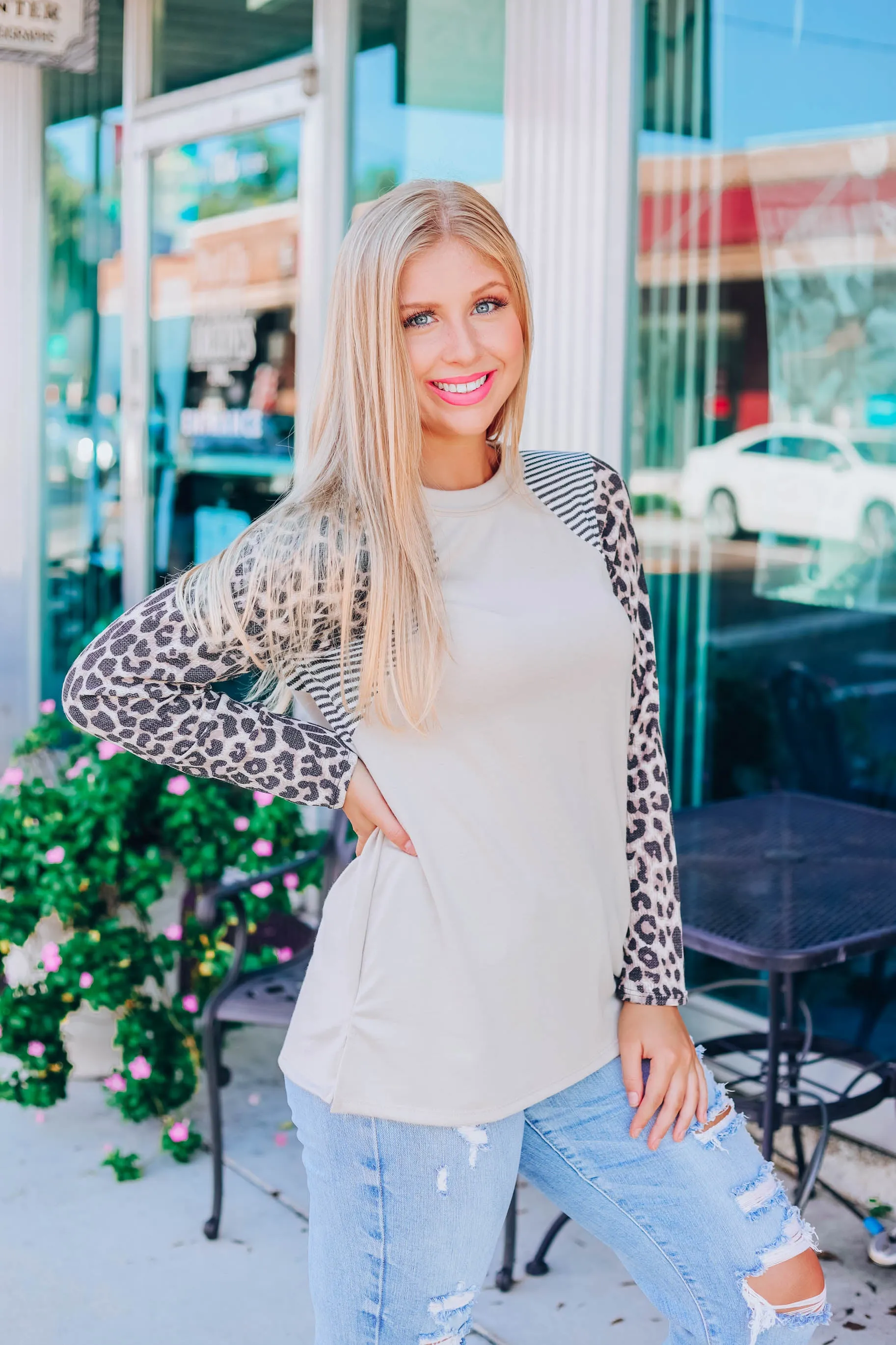 Candid Style Color Block Top - Beige