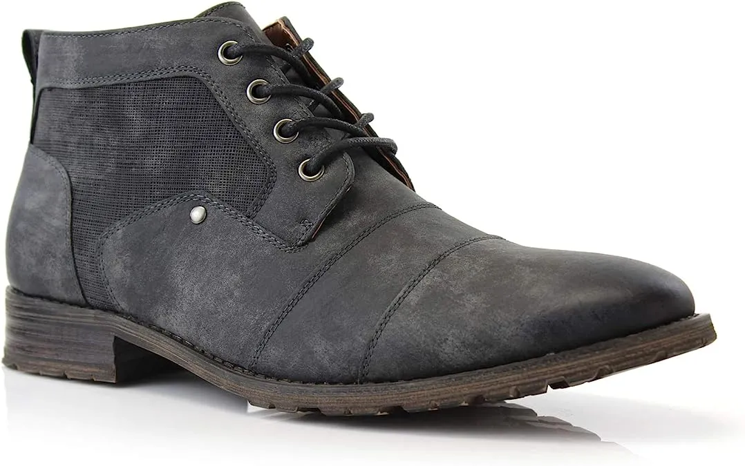 Charcoal Mens Casual Brogue Mid-Top Lace-Up And Zipper Boots