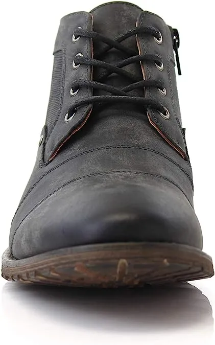 Charcoal Mens Casual Brogue Mid-Top Lace-Up And Zipper Boots