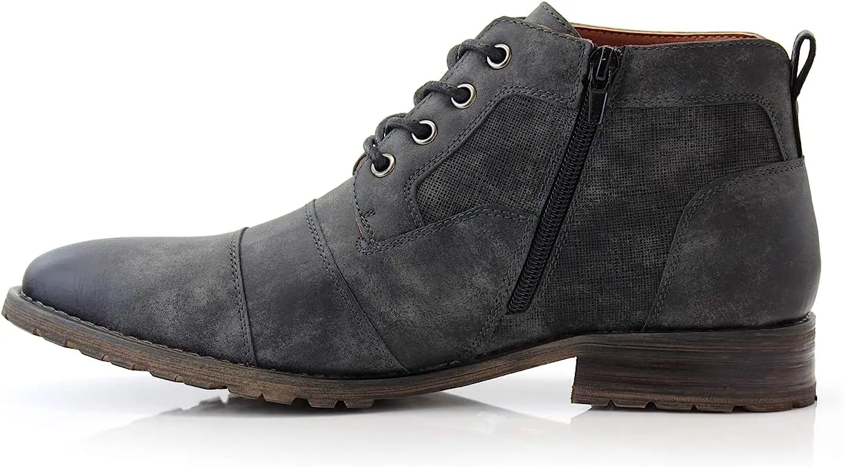 Charcoal Mens Casual Brogue Mid-Top Lace-Up And Zipper Boots