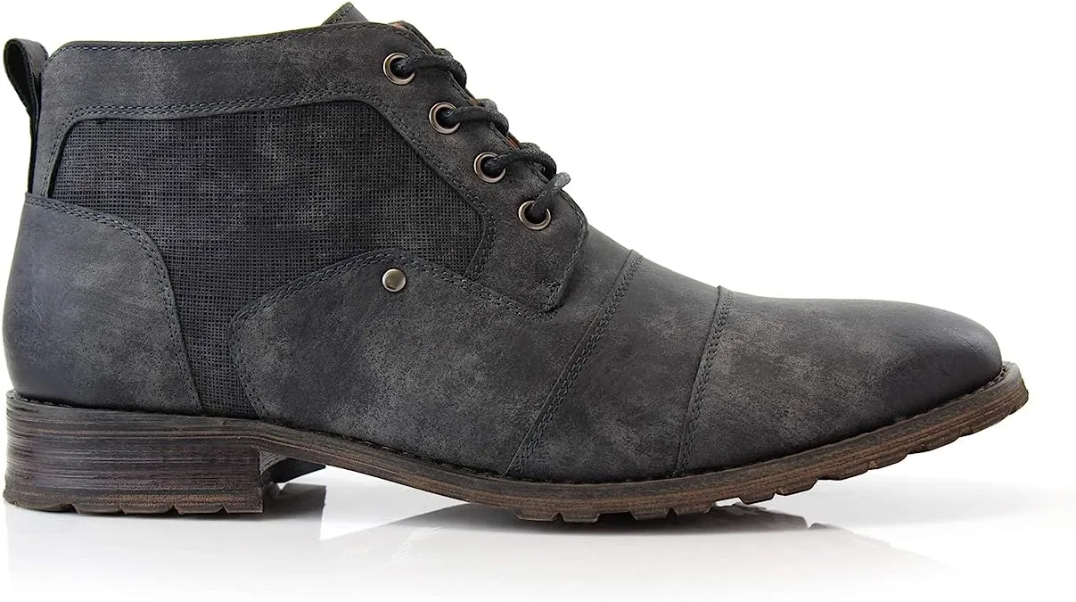 Charcoal Mens Casual Brogue Mid-Top Lace-Up And Zipper Boots