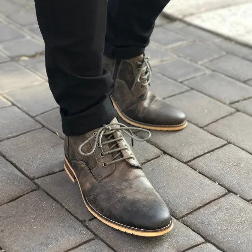 Charcoal Mens Casual Brogue Mid-Top Lace-Up And Zipper Boots