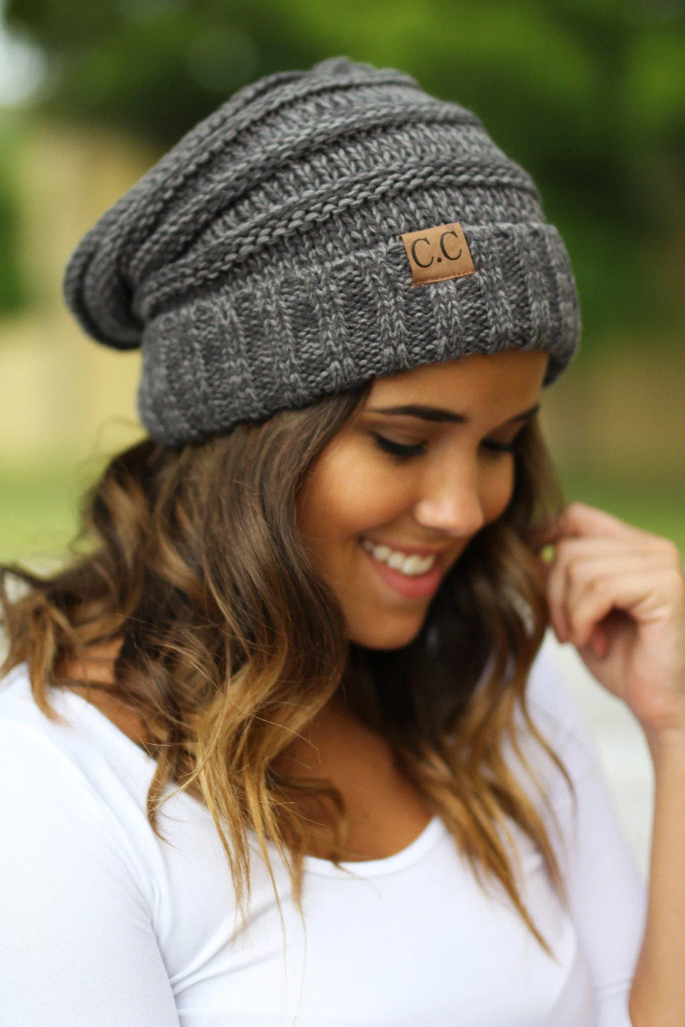 Charcoal Two Toned Slouchy Beanie