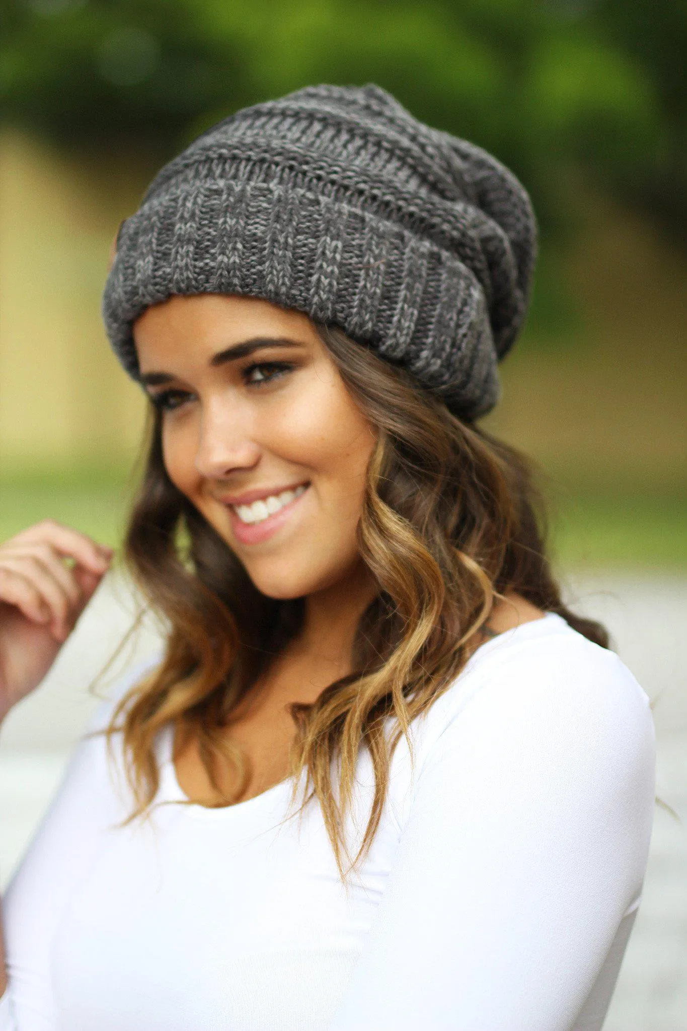 Charcoal Two Toned Slouchy Beanie