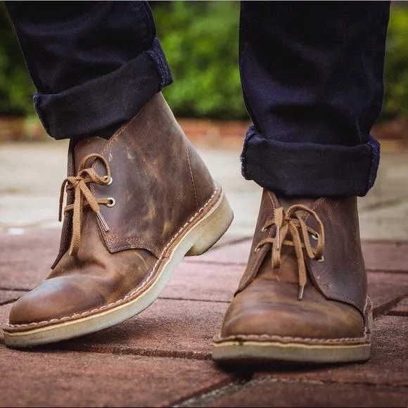 Clarks Boys Brown Beeswax Leather Desert Boots