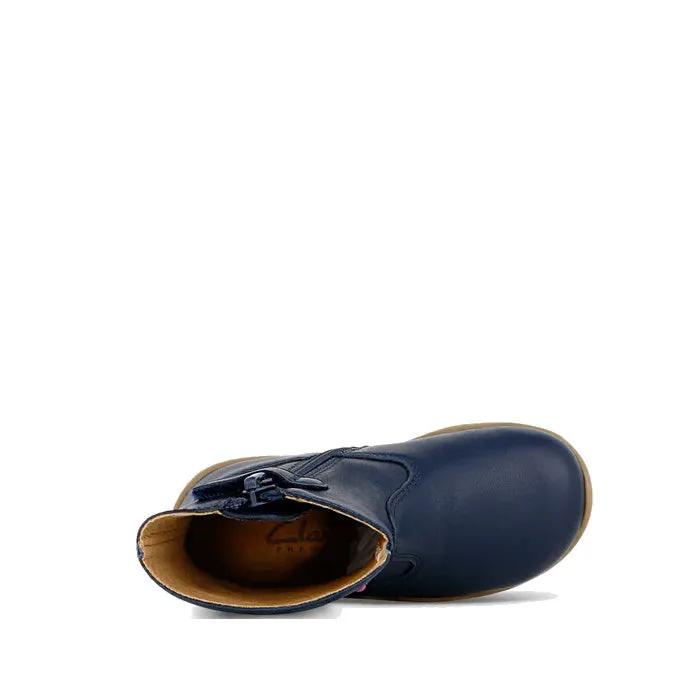 Clarks Kids Marcela Leather Boot Navy E Width Average”