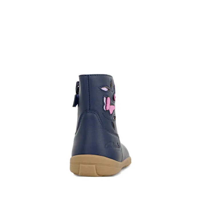 Clarks Kids Marcela Leather Boot Navy E Width Average”