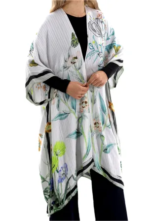 Classic Spring Kimono - Romanic Floral Green - One Size (40x75in)