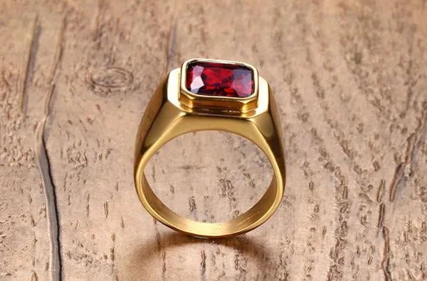 Classy Men Gold Plated Ruby Ring